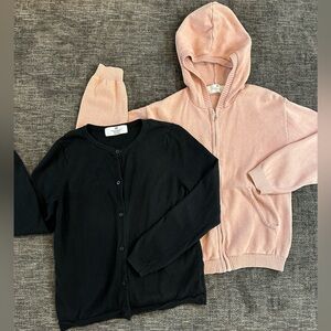 Girls H&M' Hooded Zip Cardigan and Button Cardigan Set - Pink & Black